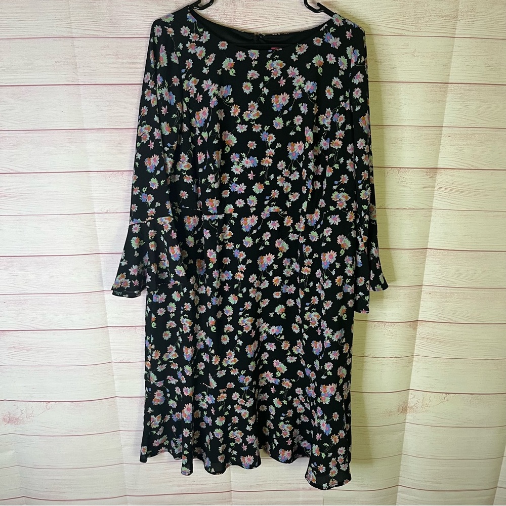 Betsey‎ Johnson NEW Pink Black Floral Bell Sleeves Dress Size 14W